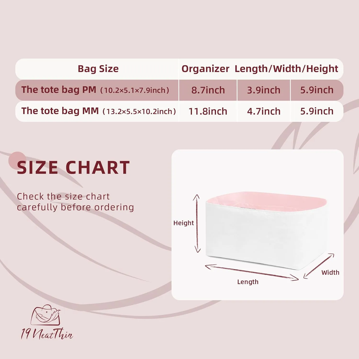 Tote Bag Organizer Insert, Lightweight Insert Compatible with M.arc Jacobs Medium Tote, Waterproof Dupontpaper Surface and Silky Satin Lining(MJ Midum, Pink)