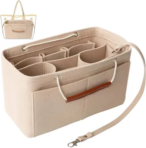 Tote Organizer Insert, Purse Insert for Handbags, Tote Bag Organizer with 11 Pockets, Suitable for Neverful for Speedy for Carryall for Birkin and More (Beige, M)