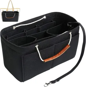 Tote Organizer Insert, Purse Insert for Handbags, Tote Bag Organizer with 11 Pockets, Suitable for Neverful for Speedy for Carryall for Birkin and More (Black, M)