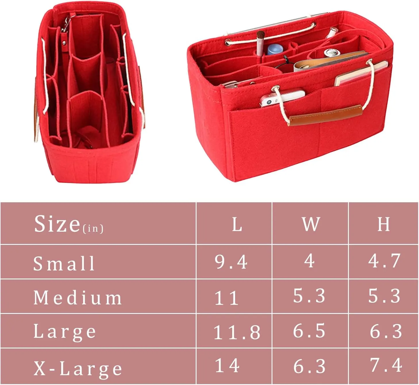 Tote Organizer Insert, Purse Insert for Handbags, Tote Bag Organizer with 11 Pockets, Suitable for Neverful for Speedy for Carryall for Birkin and More (Red, XL)