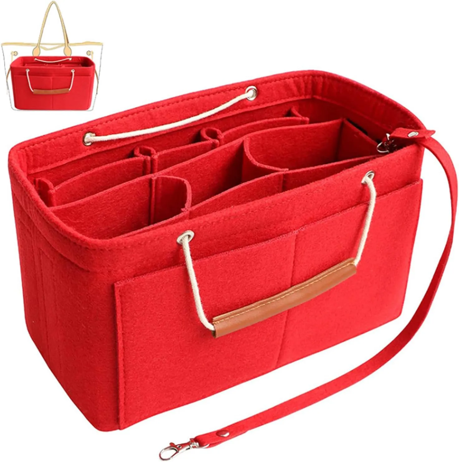 Tote Organizer Insert, Purse Insert for Handbags, Tote Bag Organizer with 11 Pockets, Suitable for Neverful for Speedy for Carryall for Birkin and More (Red, XL)