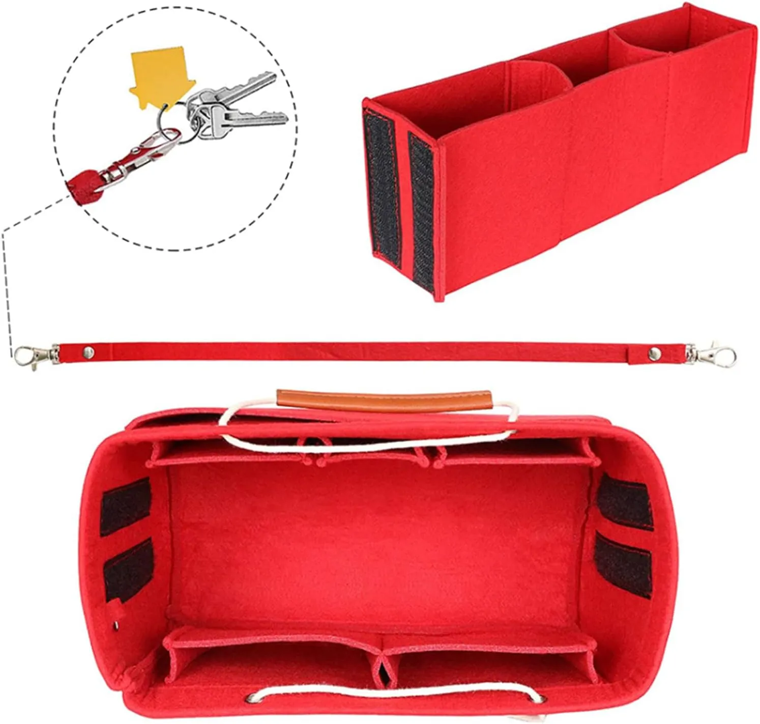 Tote Organizer Insert, Purse Insert for Handbags, Tote Bag Organizer with 11 Pockets, Suitable for Neverful for Speedy for Carryall for Birkin and More (Red, XL)