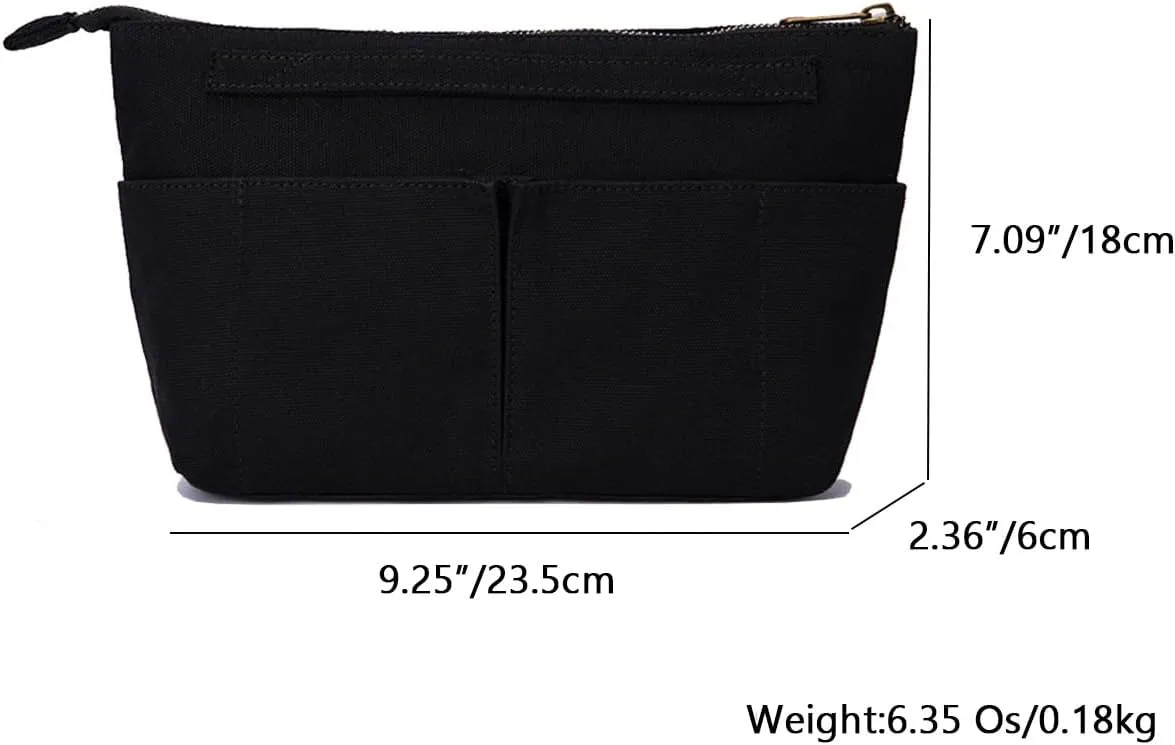 Tote Organizer Insert Purse Organizer for Handbags Cotton Canvas Simple Style Multiple Compartments (Black)