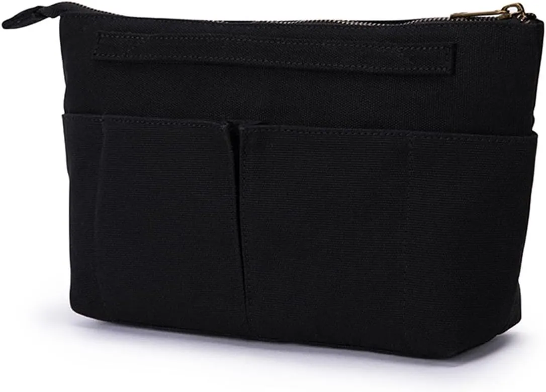 Tote Organizer Insert Purse Organizer for Handbags Cotton Canvas Simple Style Multiple Compartments (Black)