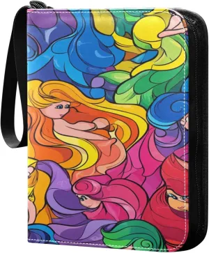 Trading Card Storage Binder PU Leather Card Holder with Zipper 400 Slots Collector Album Waterproof Card Organizer Colorful Mermaid01