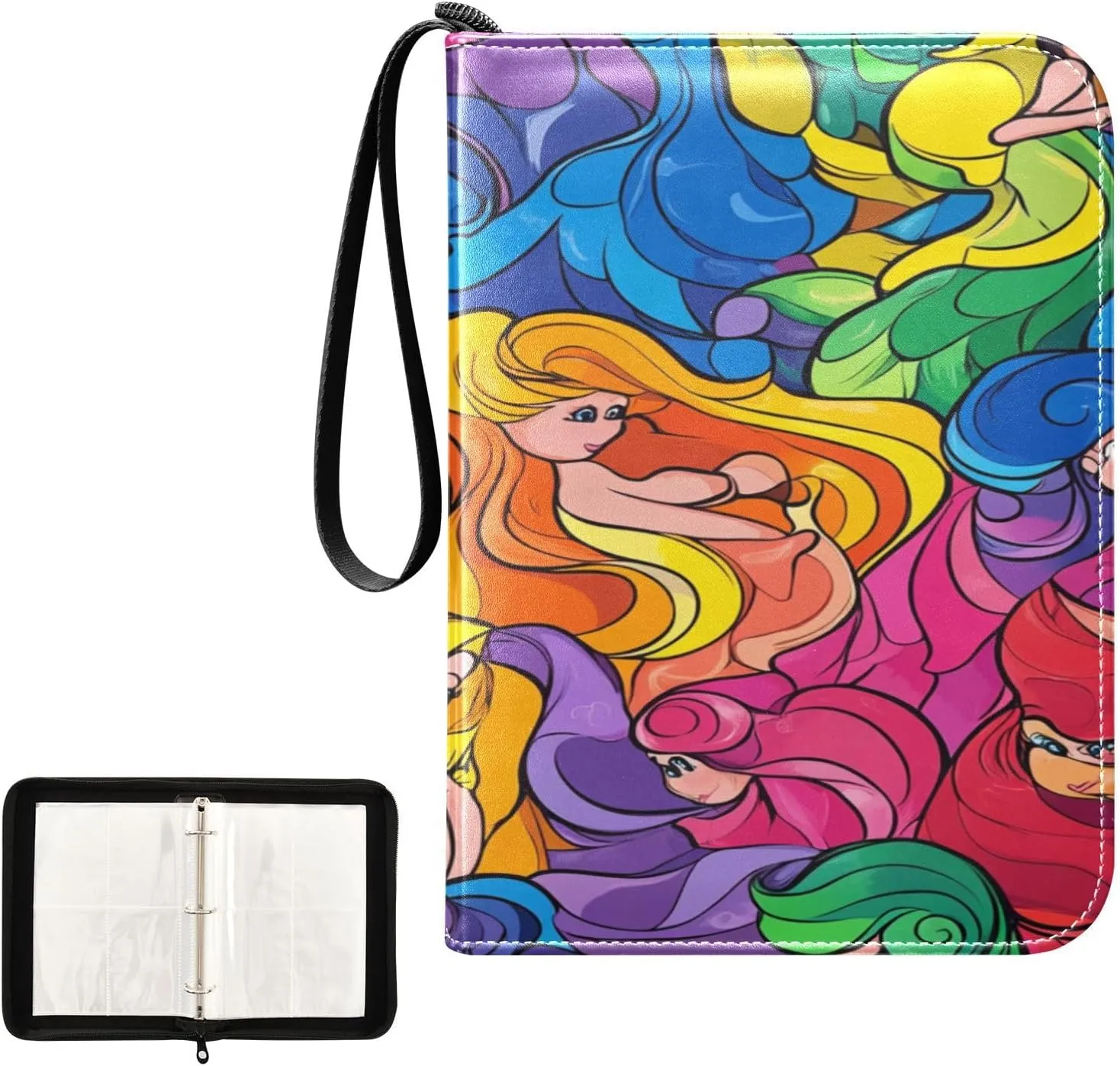 Trading Card Storage Binder PU Leather Card Holder with Zipper 400 Slots Collector Album Waterproof Card Organizer Colorful Mermaid01