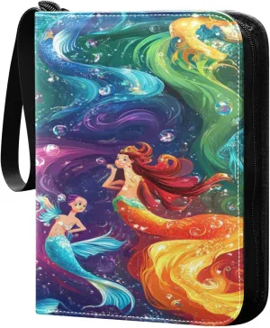 Trading Card Storage Binder PU Leather Card Holder with Zipper 400 Slots Collector Album Waterproof Card Organizer Colorful Mermaid