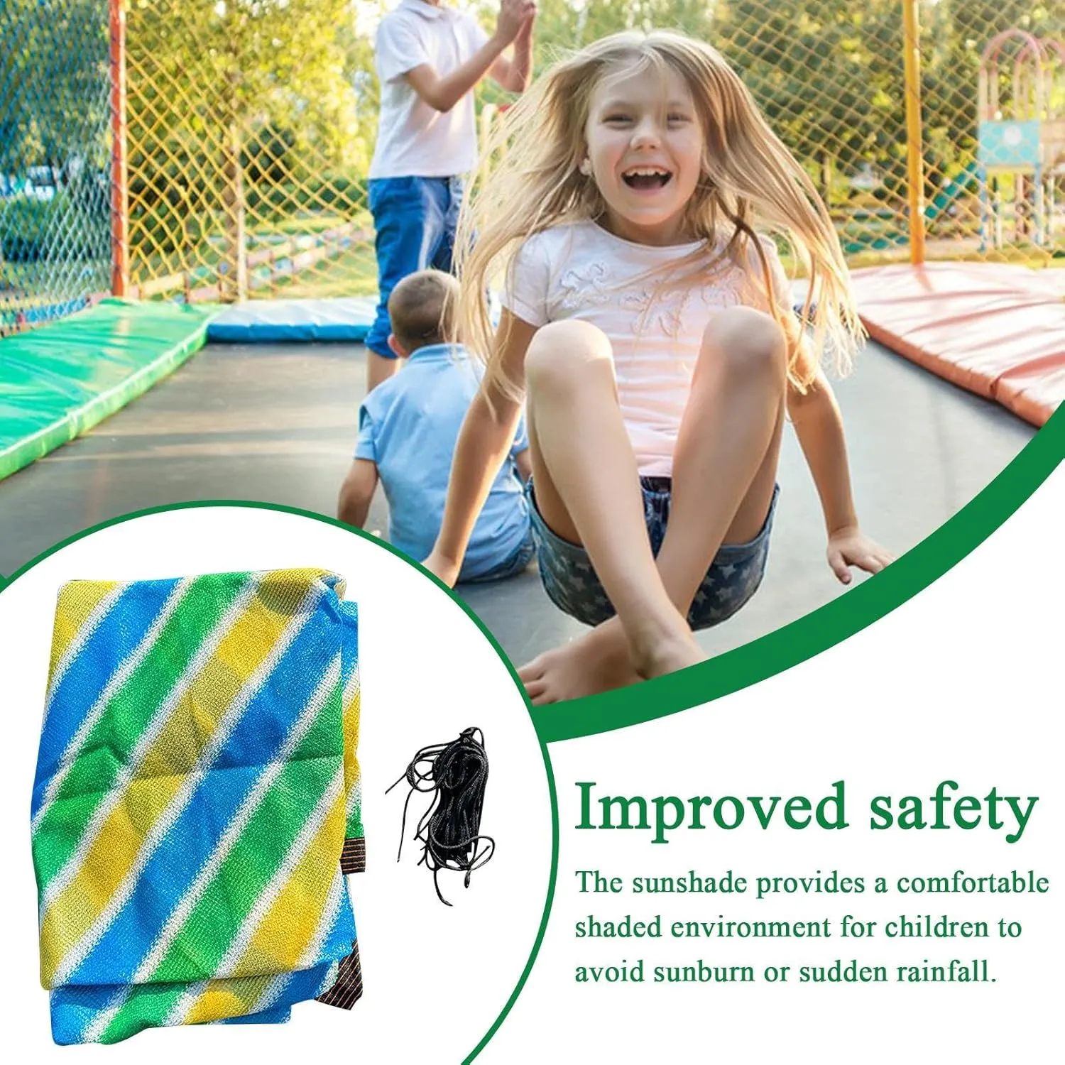 Trampoline Shade Canopy - UV-Blocking Cover With Mesh Ventilation, Outdoor Sun Protection Tent | Protective Accessories Replacement UV Protection, Breathable Safety Net Roof Shelter For Backyard Bounc