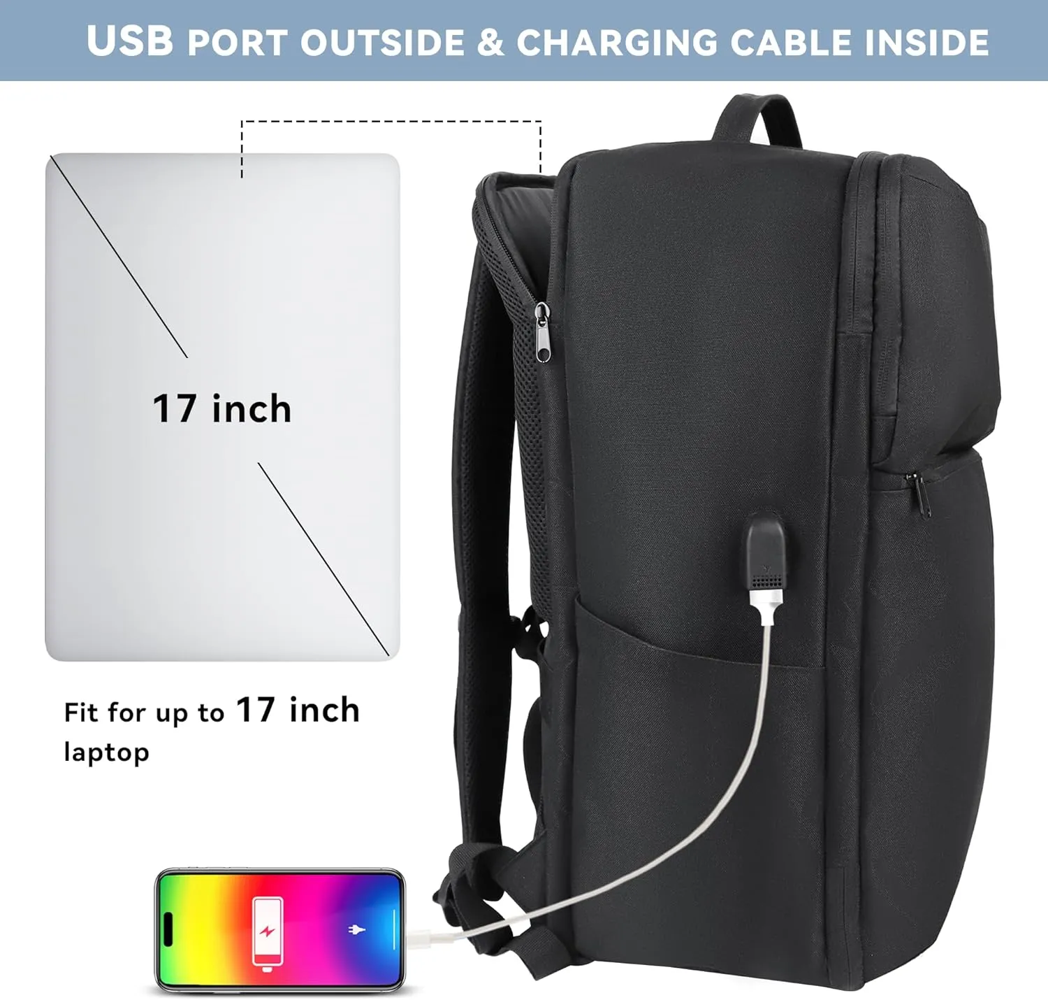 Travel Backpack, 40L Carry on Travel Backpack Flight Approved, Personal Item Travel Bag with USB Charging Port and Shoe Pouch, Casual Daypack for Weekender Business and Hiking