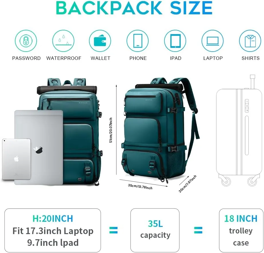 Travel backpack Carry-on Travel Backpack For Women Men Flight Approved Business Weekender Overnight Waterproof Daypack (Blue)