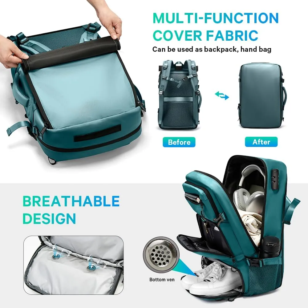 Travel backpack Carry-on Travel Backpack For Women Men Flight Approved Business Weekender Overnight Waterproof Daypack (Blue)
