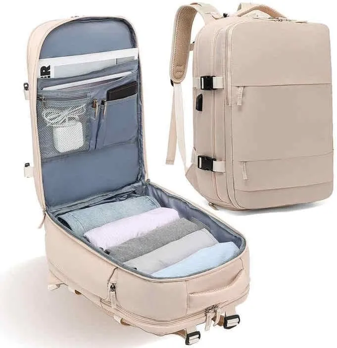 Travel Backpack, Durable, Lightweight, Multiple Compartments (Beige), Large