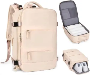 Travel Backpack, Durable, Lightweight, Multiple Compartments (Beige), Large