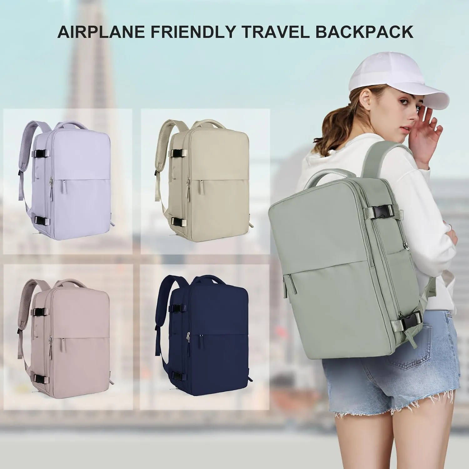 Travel Backpack For Women Men Airline Approved,Carry On Backpack,Large Hiking Backpack Waterproof Outdoor Sports Rucksack Casual Daypack Fit 15.6 Inch Laptop Backpack College Backpack(Grass green)