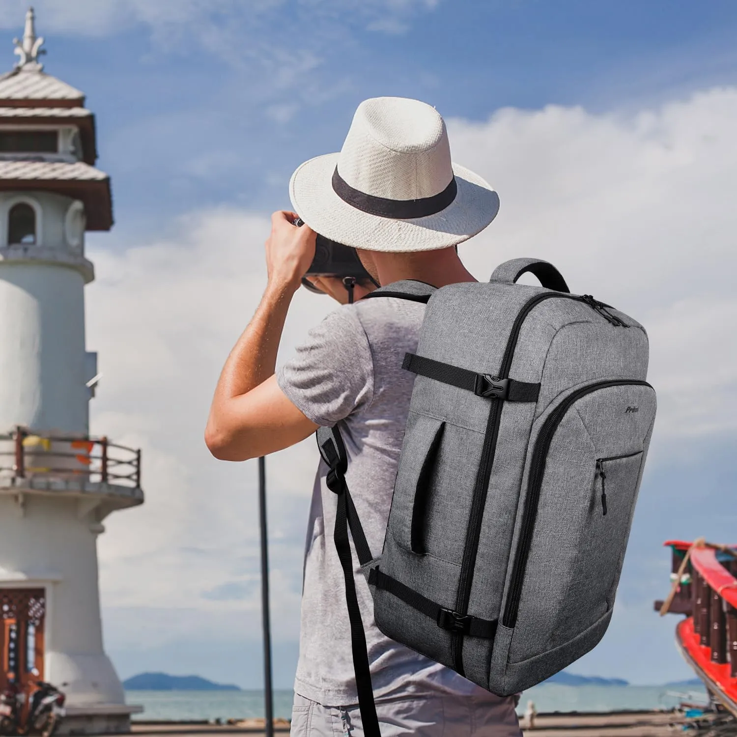 Travel Backpack for Women/Men,Waterproof Carry On Back pack with Laptop Compartment,Travel Essentials Backpack for Traveling,Business Hiking,Casual,Gym(Grey)