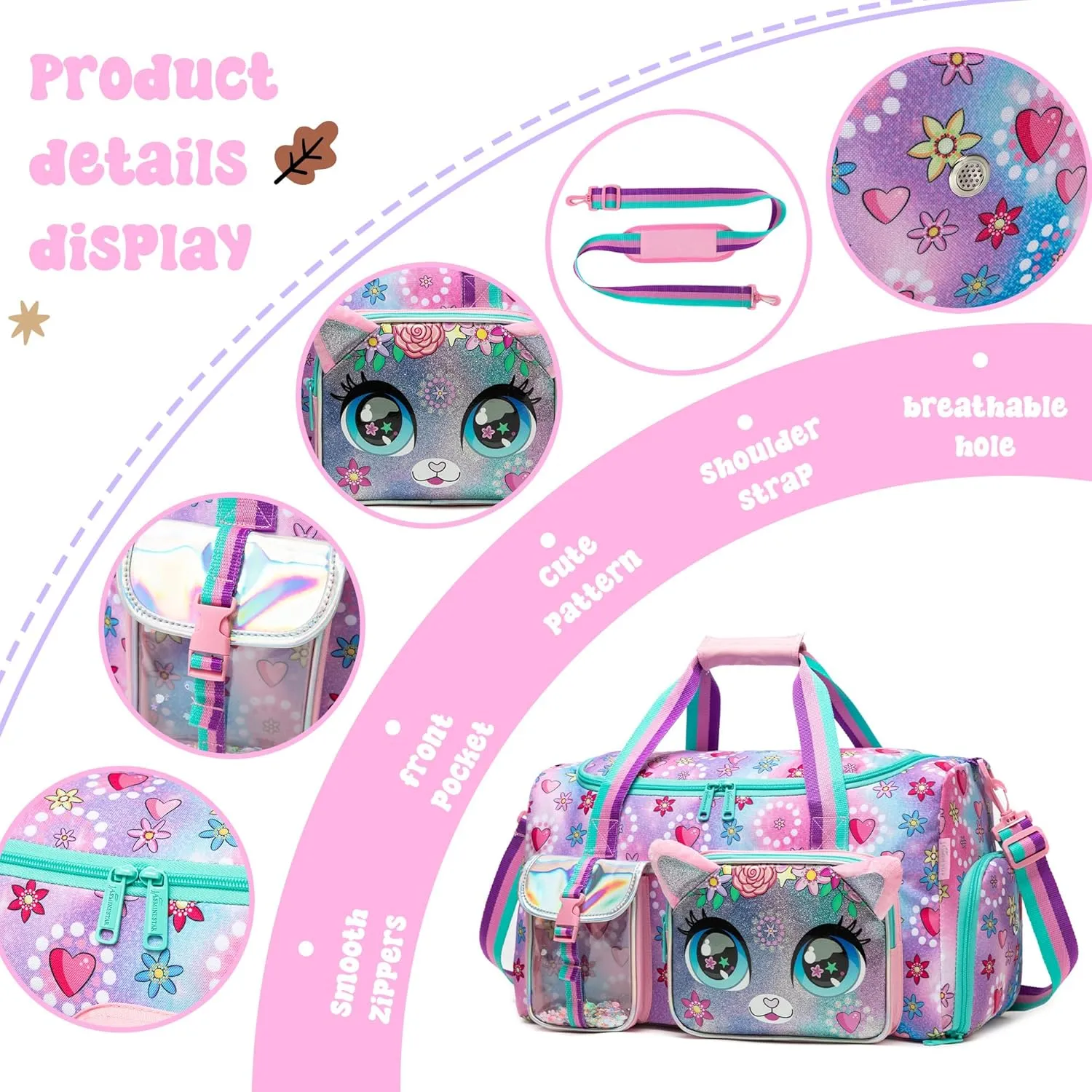 Travel Bag for Kids,Girls Duffle Bag Sleepover Bag for Girls,Gym Bag Sports Duffel Bag,Dance Bag for Girls With Shoe Compartment