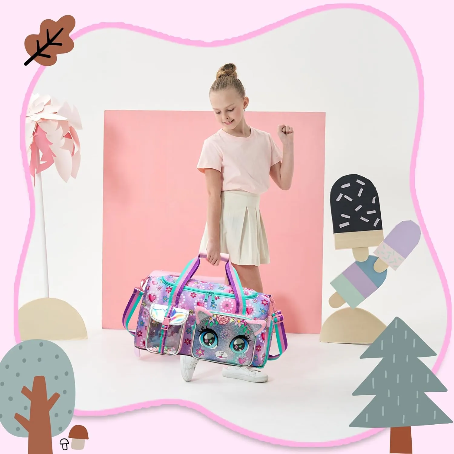 Travel Bag for Kids,Girls Duffle Bag Sleepover Bag for Girls,Gym Bag Sports Duffel Bag,Dance Bag for Girls With Shoe Compartment