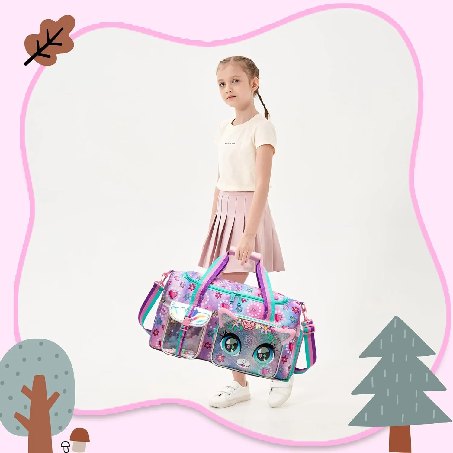 Travel Bag for Kids,Girls Duffle Bag Sleepover Bag for Girls,Gym Bag Sports Duffel Bag,Dance Bag for Girls With Shoe Compartment