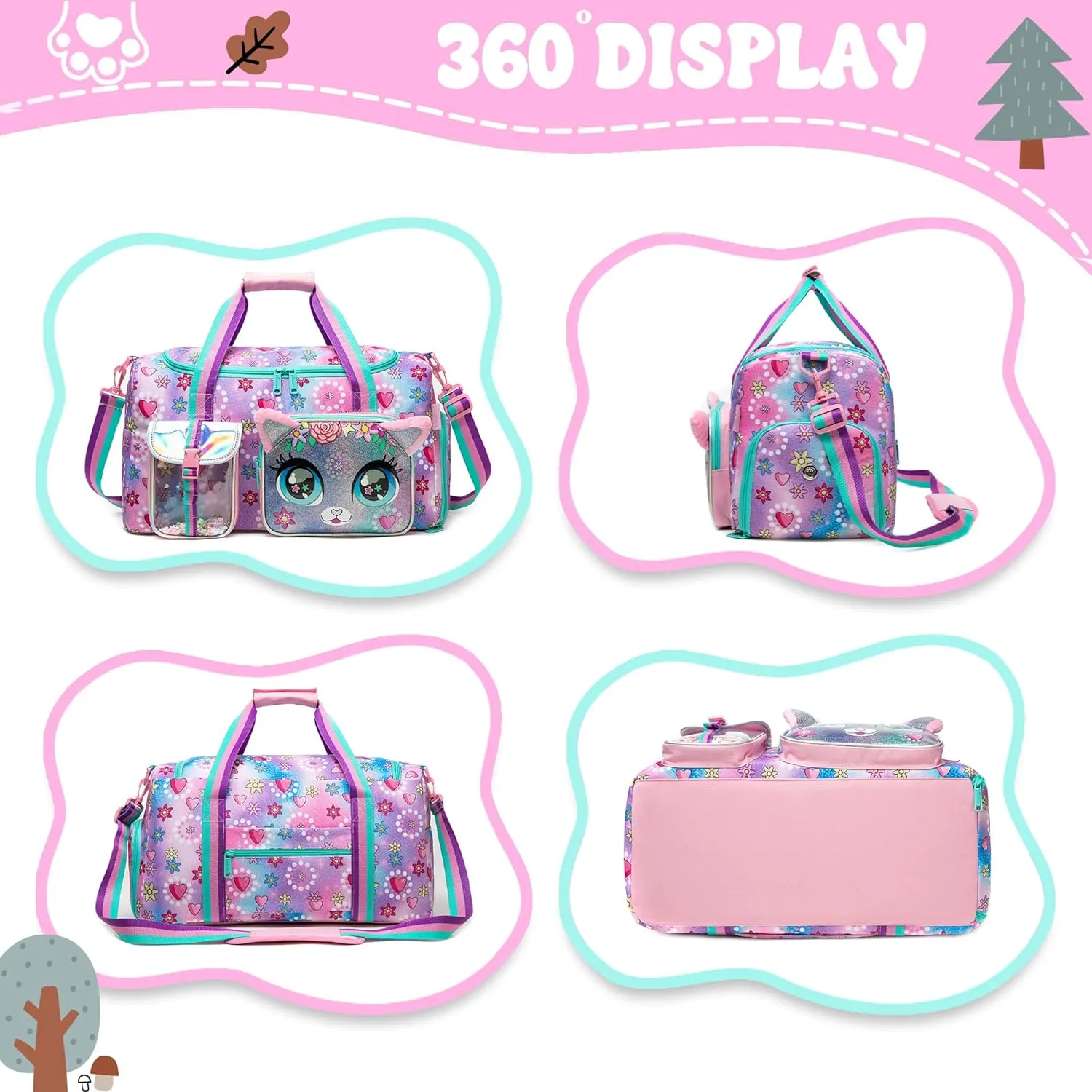 Travel Bag for Kids,Girls Duffle Bag Sleepover Bag for Girls,Gym Bag Sports Duffel Bag,Dance Bag for Girls With Shoe Compartment