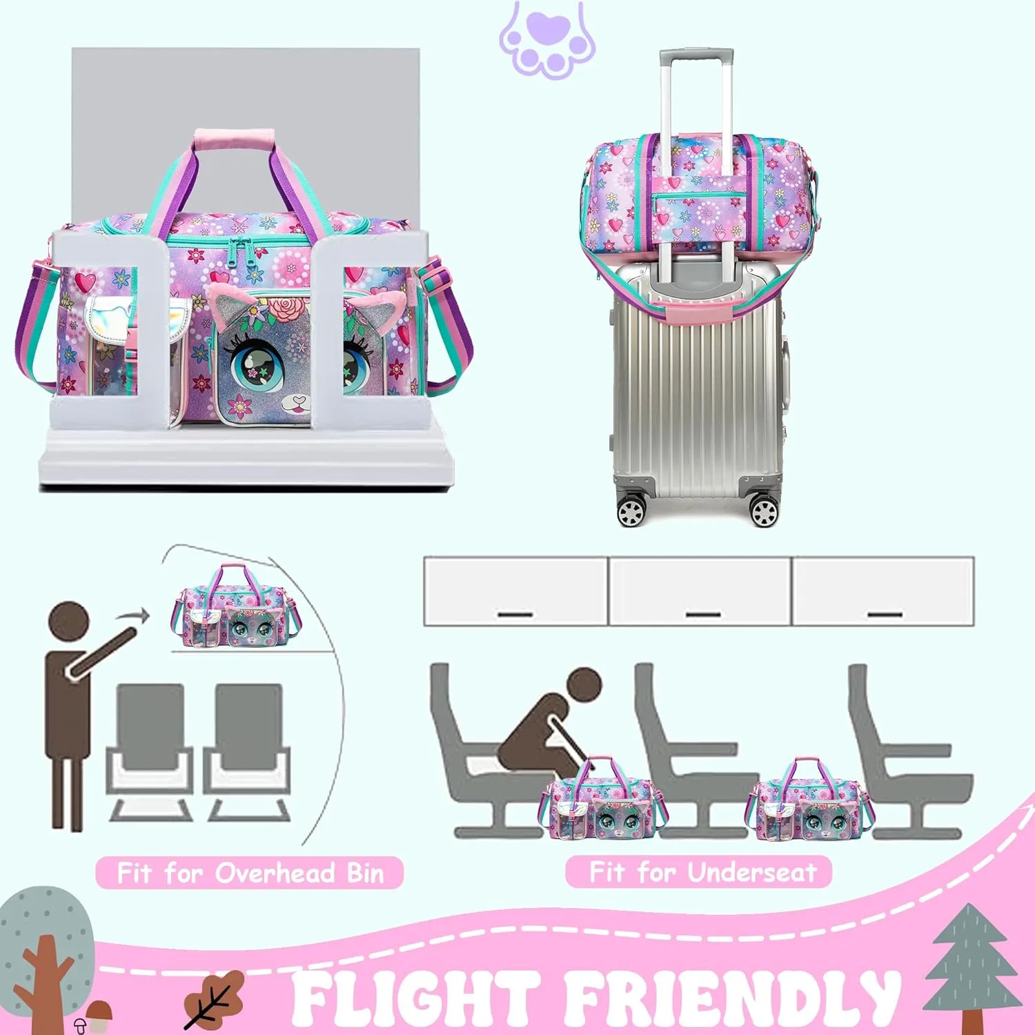 Travel Bag for Kids,Girls Duffle Bag Sleepover Bag for Girls,Gym Bag Sports Duffel Bag,Dance Bag for Girls With Shoe Compartment