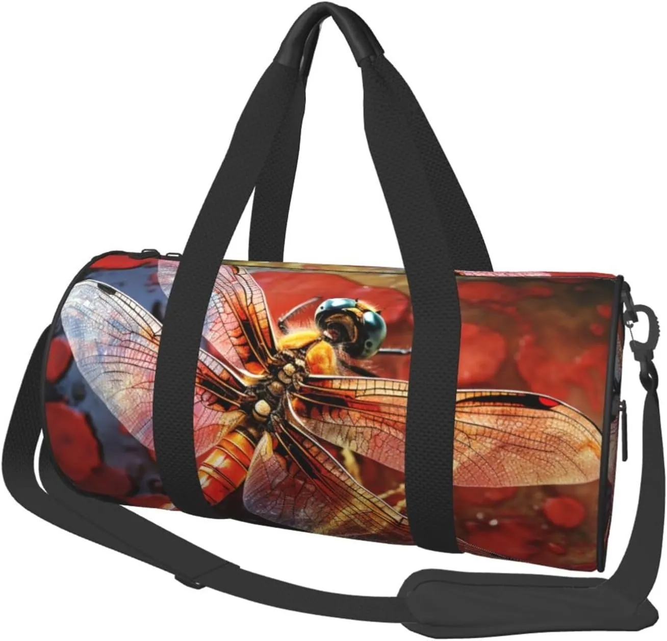Travel Duffel Bag Foldable Weekender Overnight Bag Red Dragonfly Sports Tote Gym Bags Large Capacity Lightweight Carry On Luggage Bags for Men Women