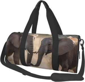 Travel Duffel Bag Foldable Weekender Overnight Bag Two Elephants Playing Sports Tote Gym Bag Large Capacity Lightweight Carry On Luggage Bag for Men Women
