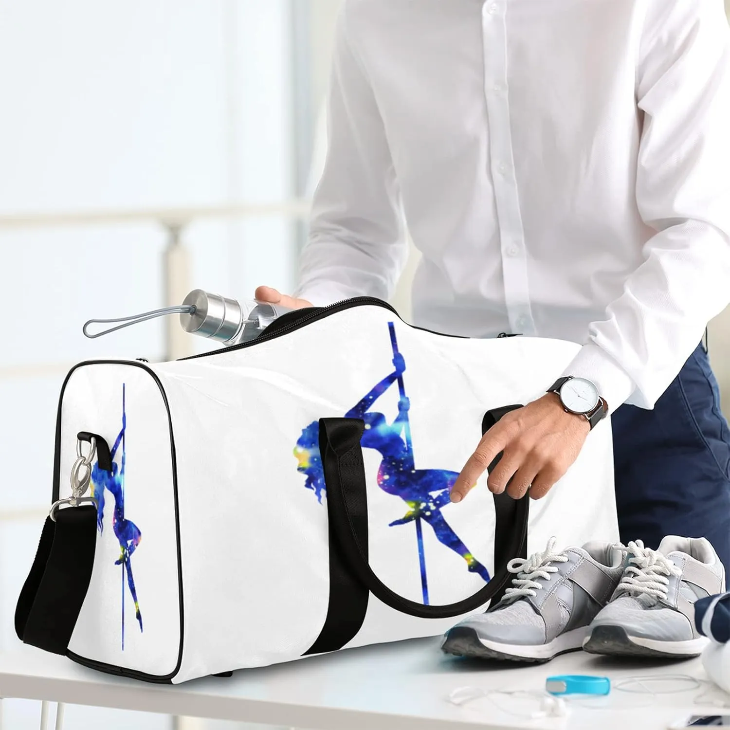 Travel Duffel Bag for Women Men Galaxy Pole Dance Girl Sport Gym Tote Bag Lightweight Waterproof Foldable Weekender Overnight for Hospital Training Swim Yoga Handbag large