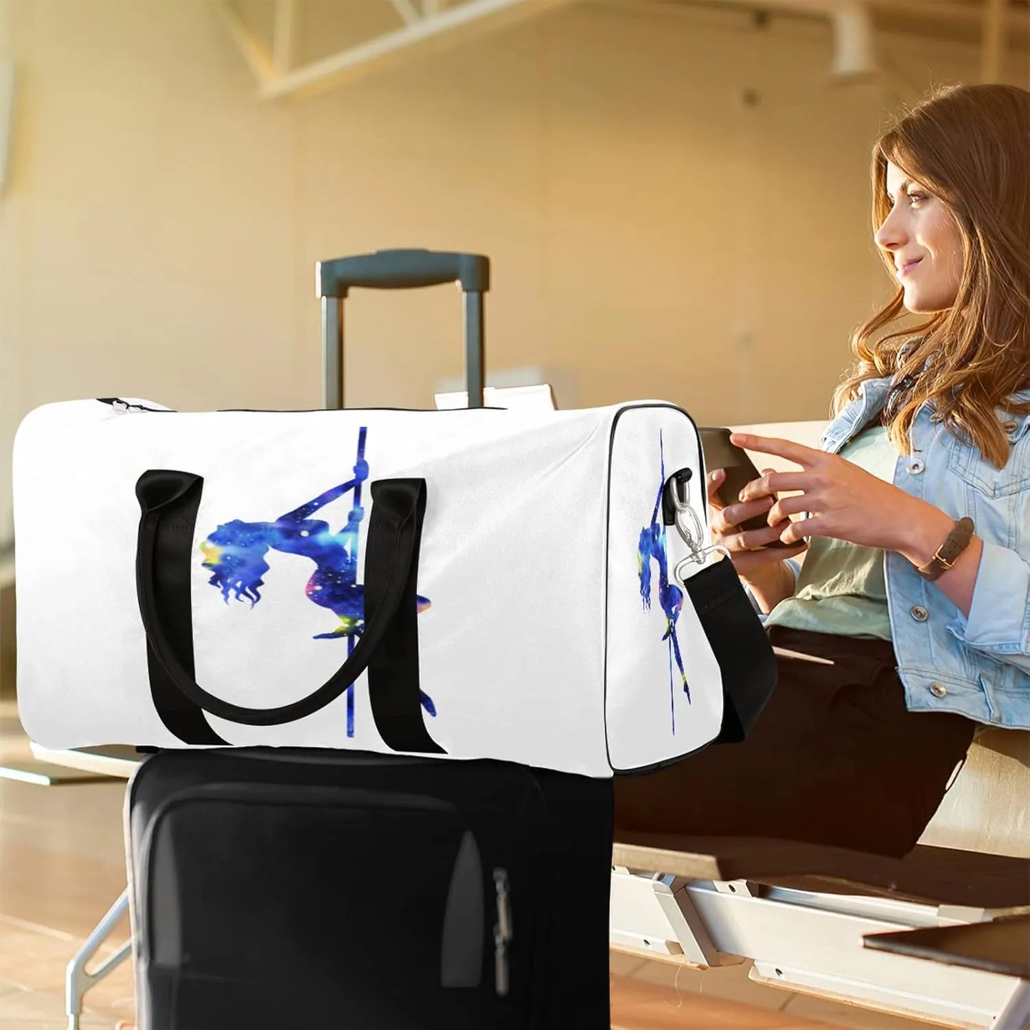 Travel Duffel Bag for Women Men Galaxy Pole Dance Girl Sport Gym Tote Bag Lightweight Waterproof Foldable Weekender Overnight for Hospital Training Swim Yoga Handbag large