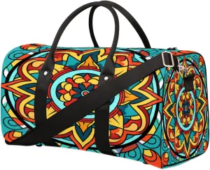 Travel Duffel Bag Mandala Maya Traditional Pattern Waterproof Sport Gym Bag Foldable Travel Bag Overnight Bag Weekender Bag Handbag Sports Duffle Bags for Women Men Boys Girls