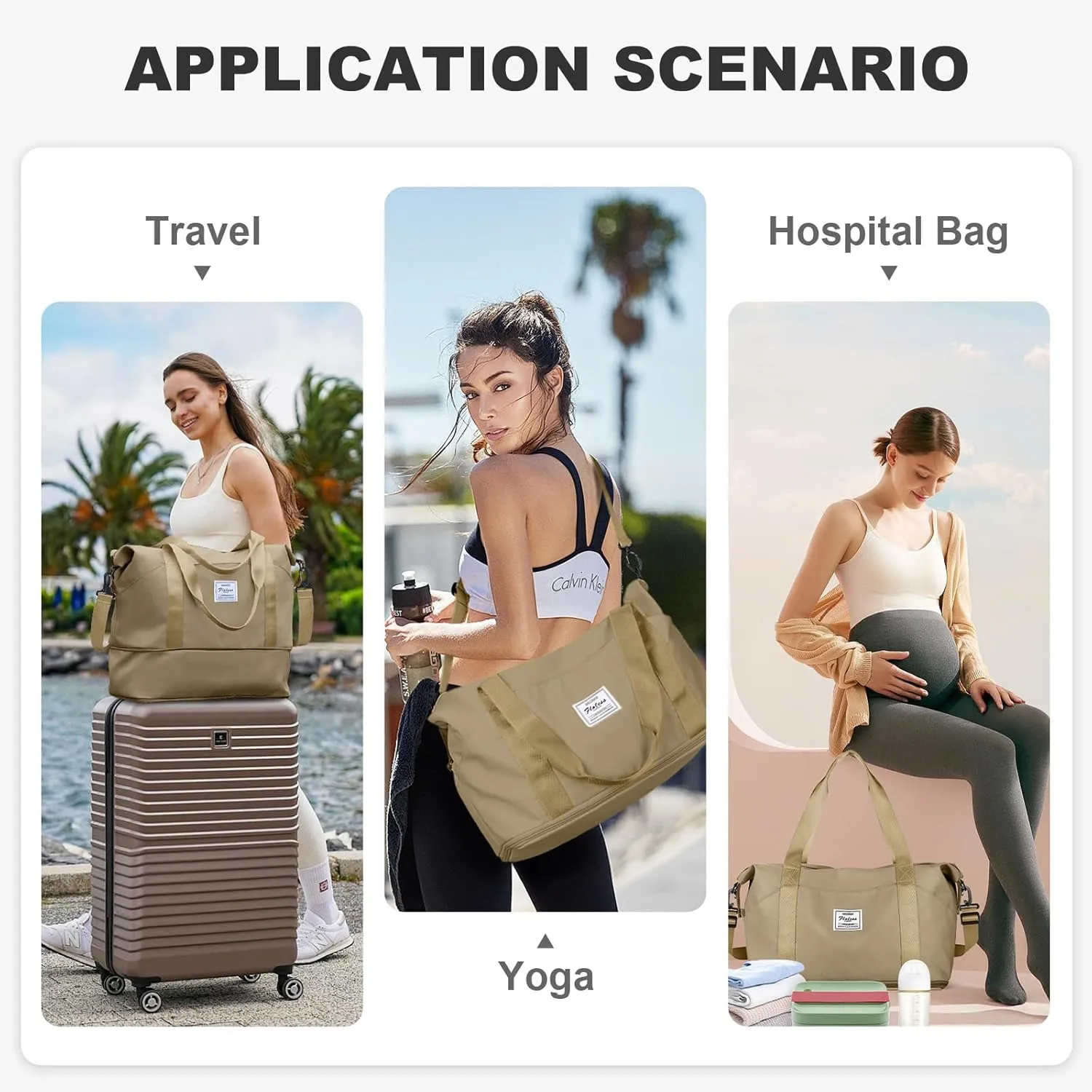 Travel Duffel Bag, Sports Tote Gym Bag, Shoulder Weekender Overnight Bag for Women
