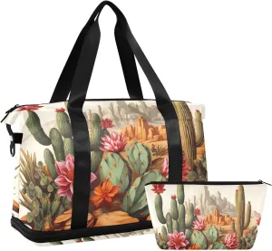 Travel Duffel Gym Sports Luggage Bag Expandable Large Capacity Cactus 1 Sports Bag for Women and Men