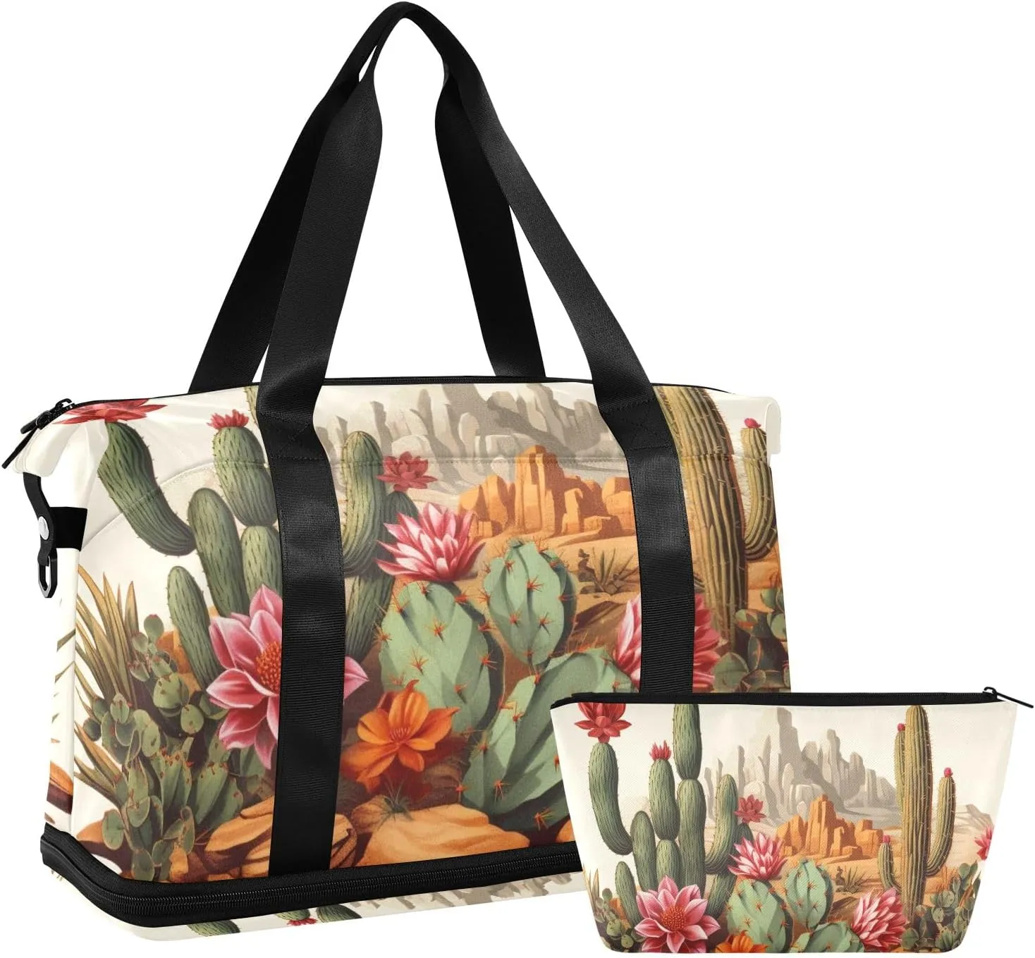 Travel Duffel Gym Sports Luggage Bag Expandable Large Capacity Cactus 1 Sports Bag for Women and Men