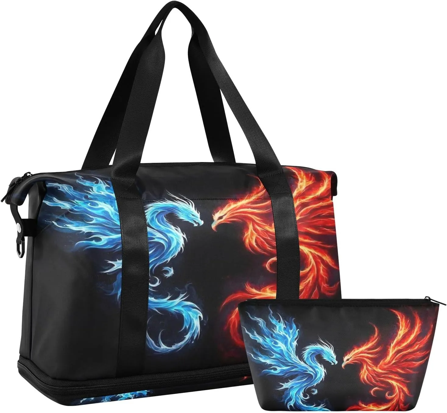 Travel Duffel Gym Sports Luggage Bag Expandable Large Capacity Dragon and Phoenix Sports Bag for Women and Men