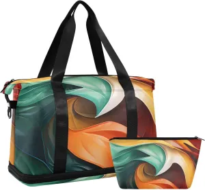 Travel Duffel Gym Sports Luggage Bag Expandable Large Capacity Orange Green Abstract Sports Bag for Women and Men