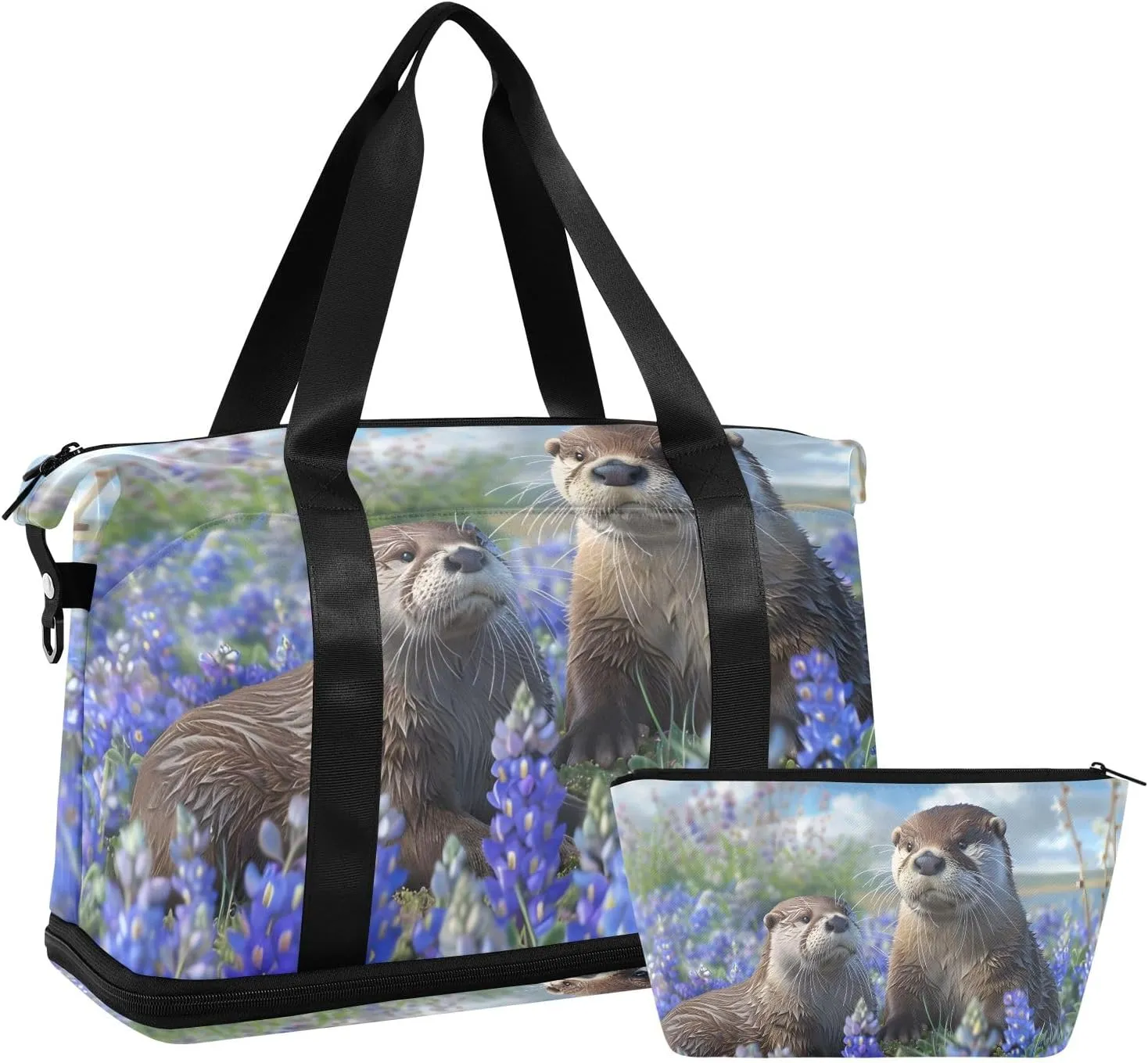 Travel Duffel Gym Sports Luggage Bag Expandable Large Capacity Otters Flowers Sports Bag for Women and Men