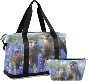 Travel Duffel Gym Sports Luggage Bag Expandable Large Capacity Otters Flowers Sports Bag for Women and Men