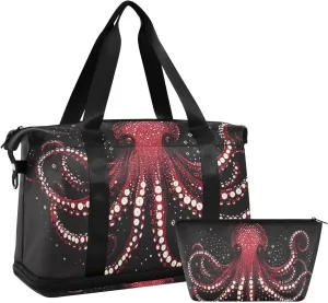 Travel Duffel Gym Sports Luggage Bag Expandable Large Capacity Red Octopus Tentacles Sports Bag for Women and Men