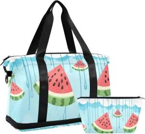 Travel Duffel Gym Sports Luggage Bag Expandable Large Capacity Watermelon Slices Sports Bag for Women and Men