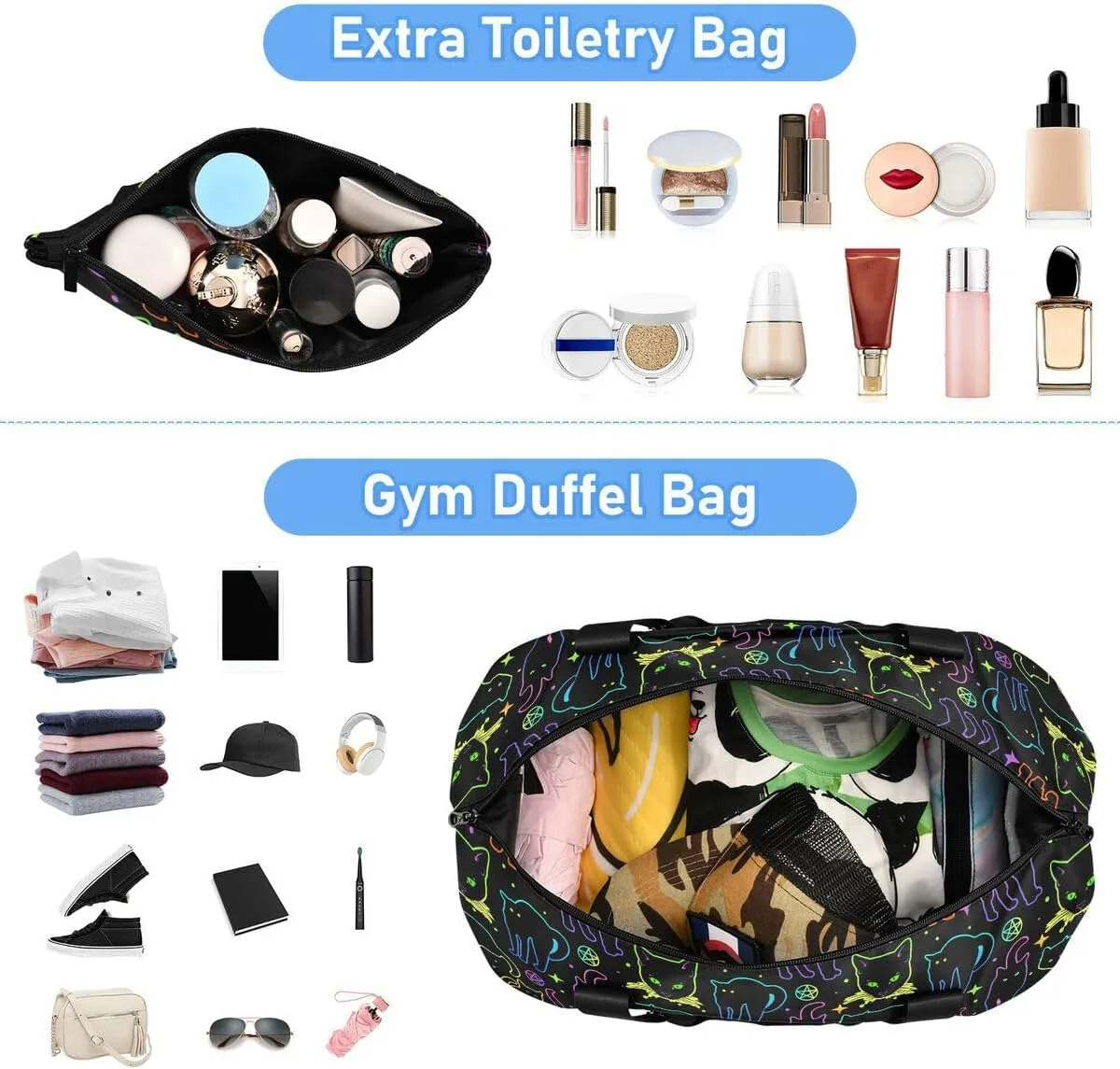 Travel Duffel Tote Bag Witchcraft Black Cats Sports Duffel Bag with Wet Pocket Weekender Overnight Bag for Women Men Gym Bag, Carry On Bag Hospital Bag for Labor and Delivery