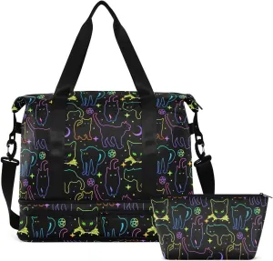 Travel Duffel Tote Bag Witchcraft Black Cats Sports Duffel Bag with Wet Pocket Weekender Overnight Bag for Women Men Gym Bag, Carry On Bag Hospital Bag for Labor and Delivery
