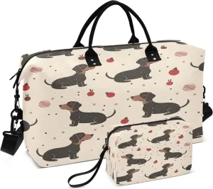 Travel Duffle Bag, Black Dachshund Gym Bag with Storage Bag Weekender Overnight Bag for Men Women Trip Sports Yoga