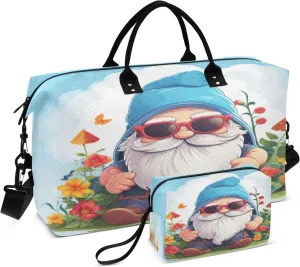Travel Duffle Bag, Blue Hat Flower Dwarf Gym Bag with Storage Bag Weekender Overnight Bag for Men Women Trip Sports Yoga