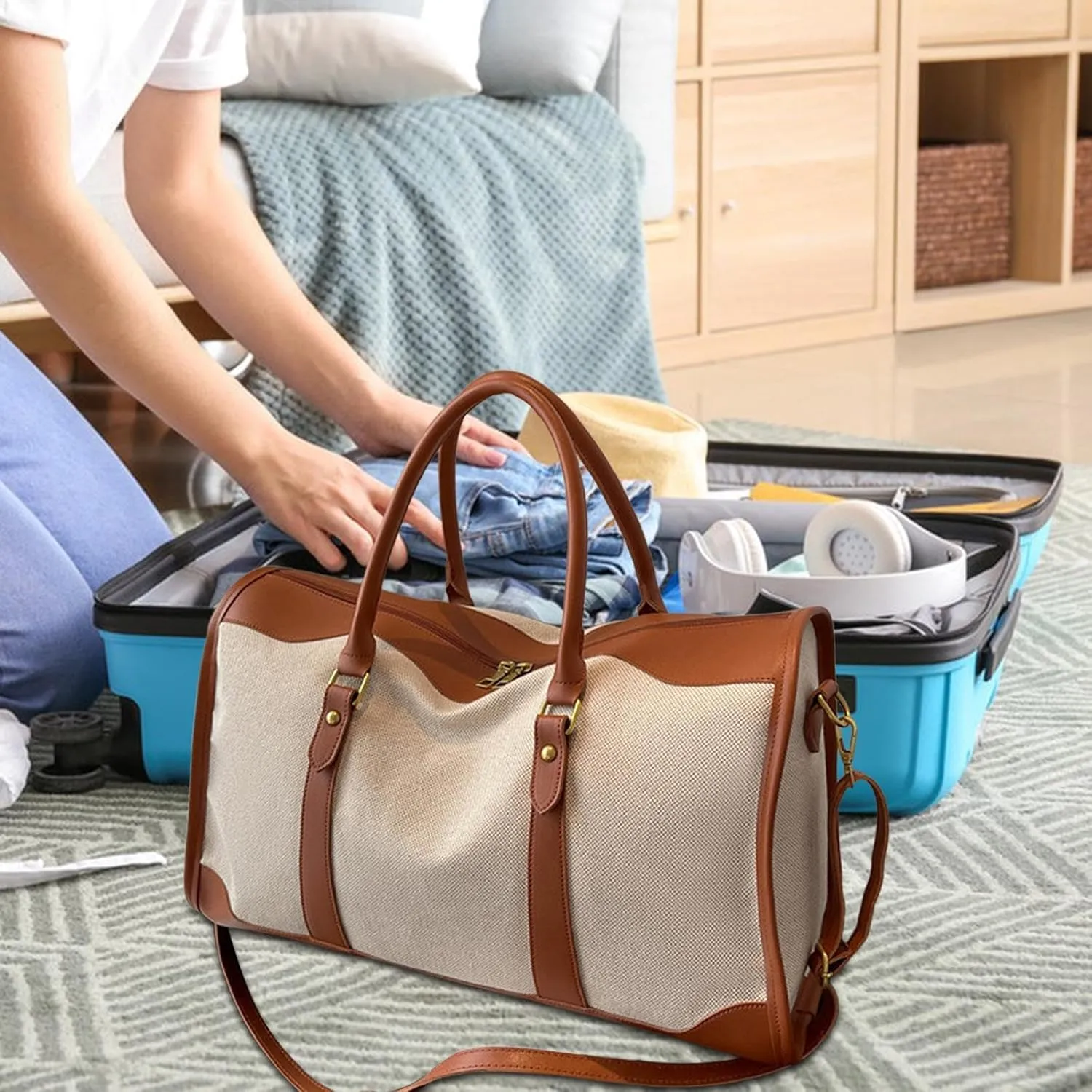Travel Duffle Bag Canvas Sports Gym Bag for Camping Sports Weekend
