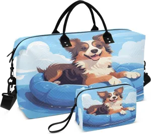 Travel Duffle Bag, Dog on Swimming Ring Gym Bag with Storage Bag Weekender Overnight Bag for Men Women Trip Sports Yoga