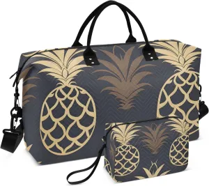 Travel Duffle Bag, Pineapple Abstract Wallpaper Gym Bag with Storage Bag Weekender Overnight Bag for Men Women Trip Sports Yoga