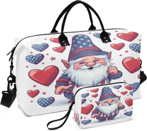 Travel Duffle Bag, Red Blue Heart Dwarf Gym Bag with Storage Bag Weekender Overnight Bag for Men Women Trip Sports Yoga