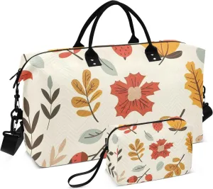 Travel Duffle Bag, Simple Leaves Flowers Acorn Autumn Gym Bag with Storage Bag Weekender Overnight Bag for Men Women Trip Sports Yoga