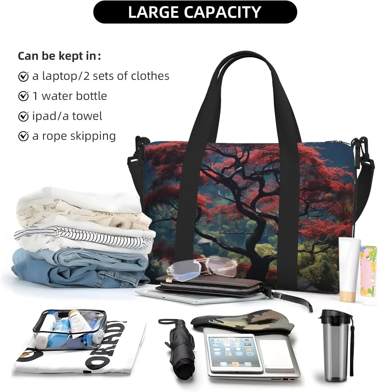 Travel Duffle Bag Weekender Bags for Men Women Adjustable Large Capacity Weekender Overnight Bag Carry On Tote Bags Waterproof Sport Gym Bag for Travel Yoga, Scenery Tree, One Size