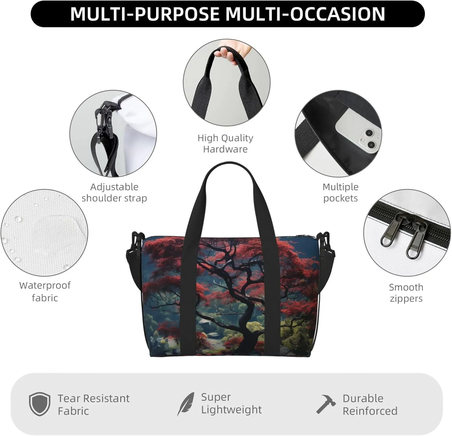 Travel Duffle Bag Weekender Bags for Men Women Adjustable Large Capacity Weekender Overnight Bag Carry On Tote Bags Waterproof Sport Gym Bag for Travel Yoga, Scenery Tree, One Size