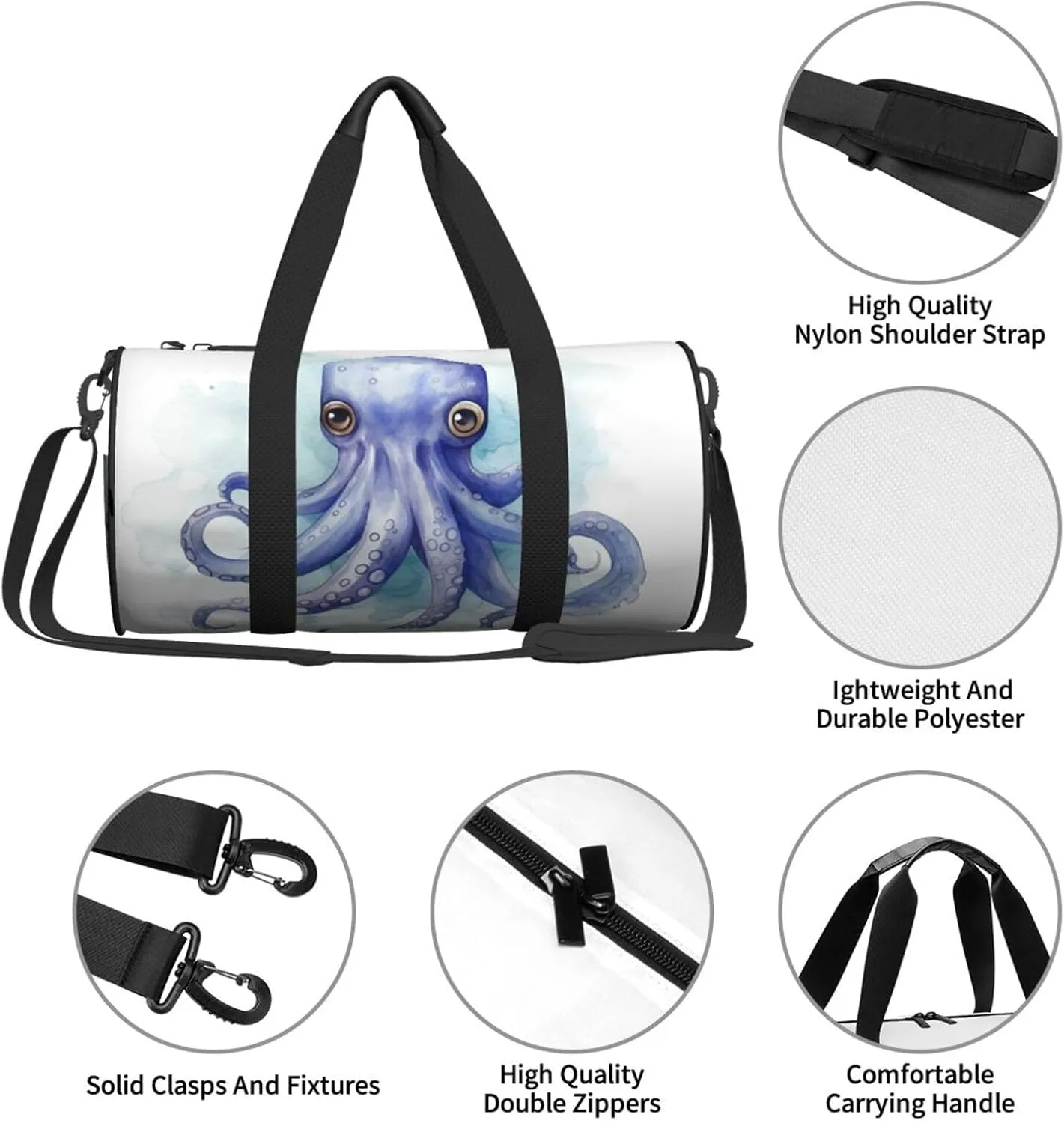 Travel Duffle Bag Weekender Bags For Men Women With Shoe Compartment Large Capacity Weekender Overnight Bag Blue Little Octopus Carry On Tote Bags Sport Gym Bag For Travel Yoga